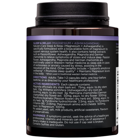 Nature's Care Pro Series Sleep and Relax Magnesium & Ashwagandah 60 Hard Capsules