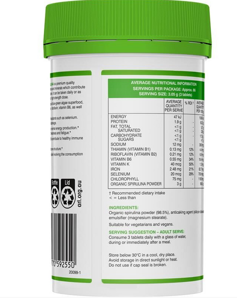 Swisse Ultiboost High Strength Organic Spirulina 200 Tablets