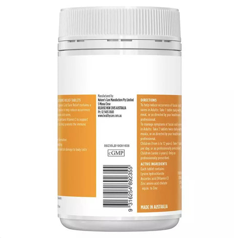 Healthy Care Super Lysine Cold Sore Relief 1000mg 100 Tablets（Exp 09/25）
