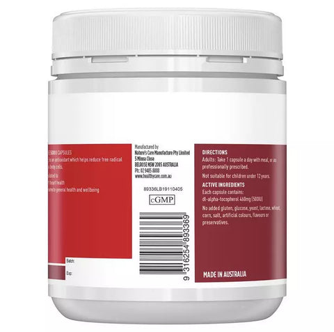 Healthy Care Vitamin E 500IU 200 Capsules