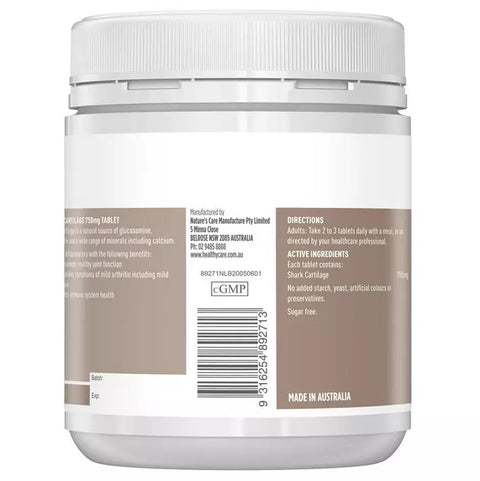 Healthy Care Shark Cartilage 750mg 200 Tablets