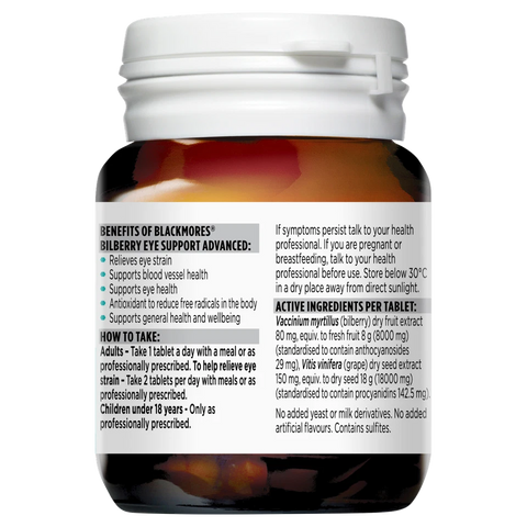 Blackmores Bilberry Eye Support Advanced 30 Tablets